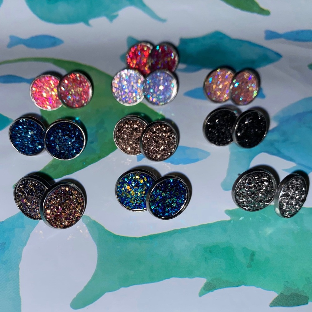 12 mm druzy stud hypoallergenic and stainless steel earrings